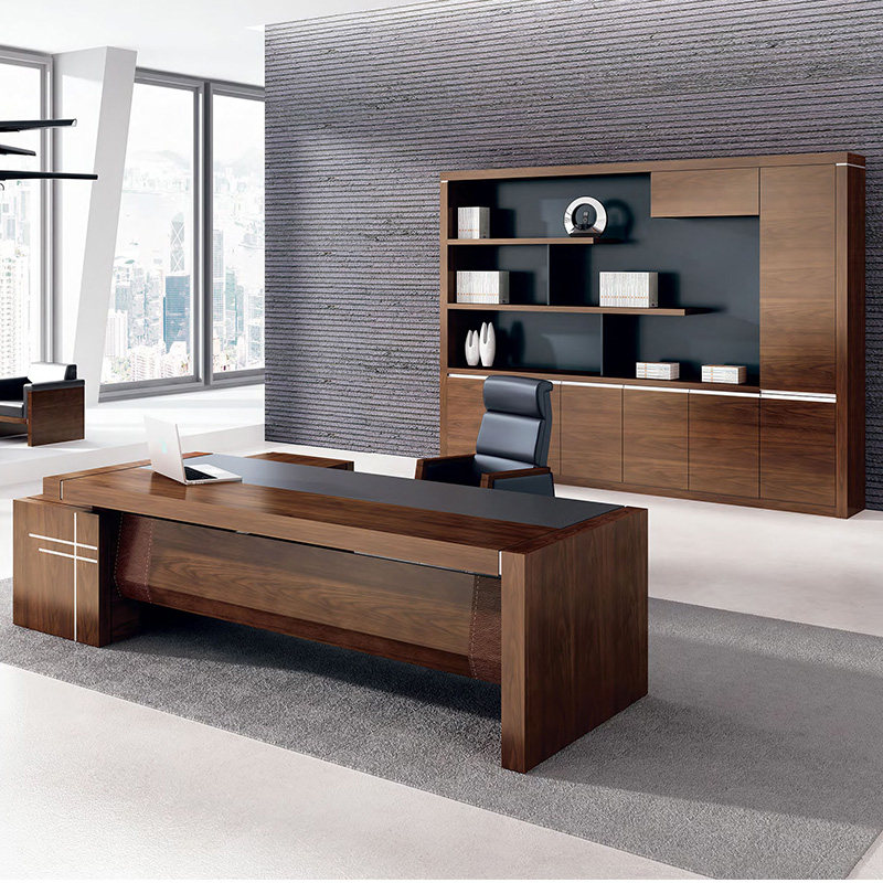 老板桌椅中式现代简约贴皮实木组合办公桌办公大班台