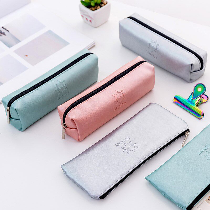 小清新简约笔袋女初高中学生大容量pu皮袋创意文具笔袋