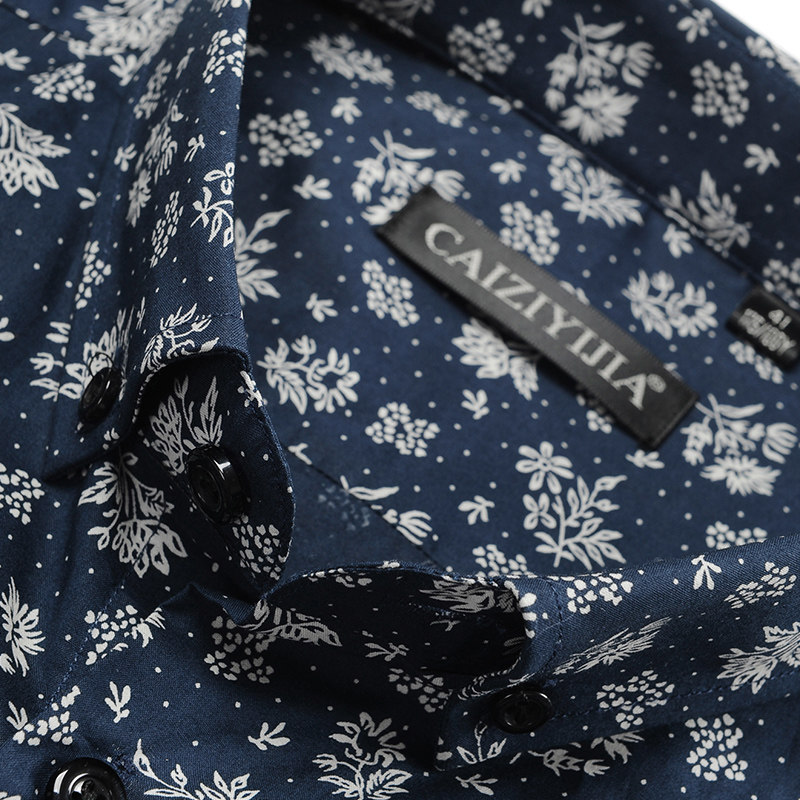 印花衬衫长袖青年大码免烫花卉图案衬衫