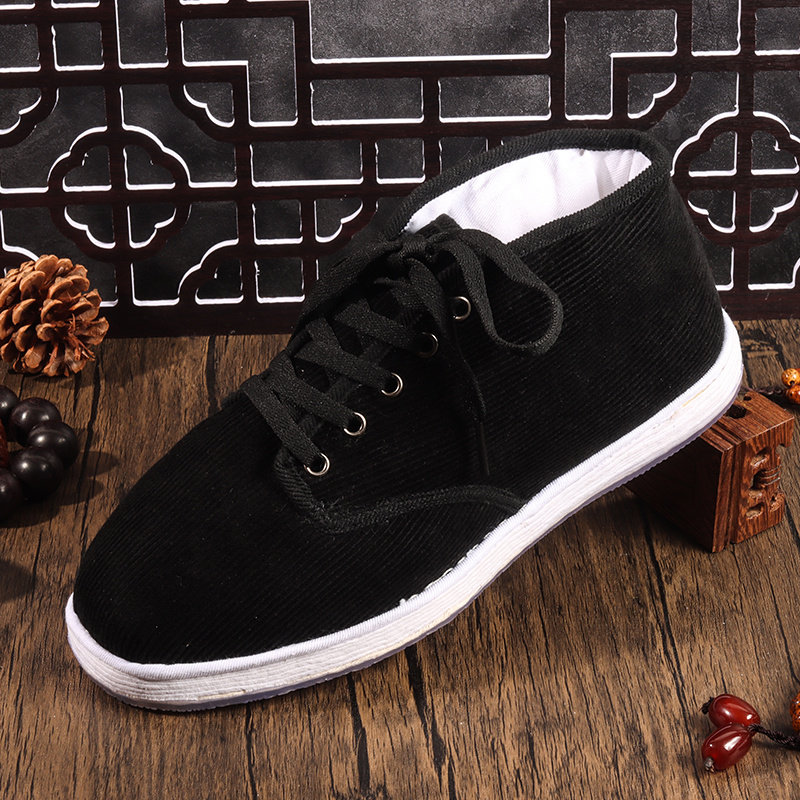 老北京布鞋男冬款手工棉鞋保暖棉花千层灯芯绒系带牛筋布鞋