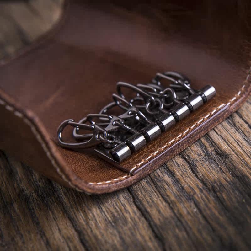 minimalism头层牛皮大容量真皮钥匙包搭扣简约商务多功能钥匙锁扣