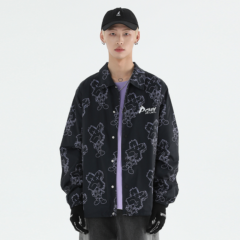 官方授权PCMY叉叉人满印痞帅情侣休闲男士教练夹克外套男女宽松潮