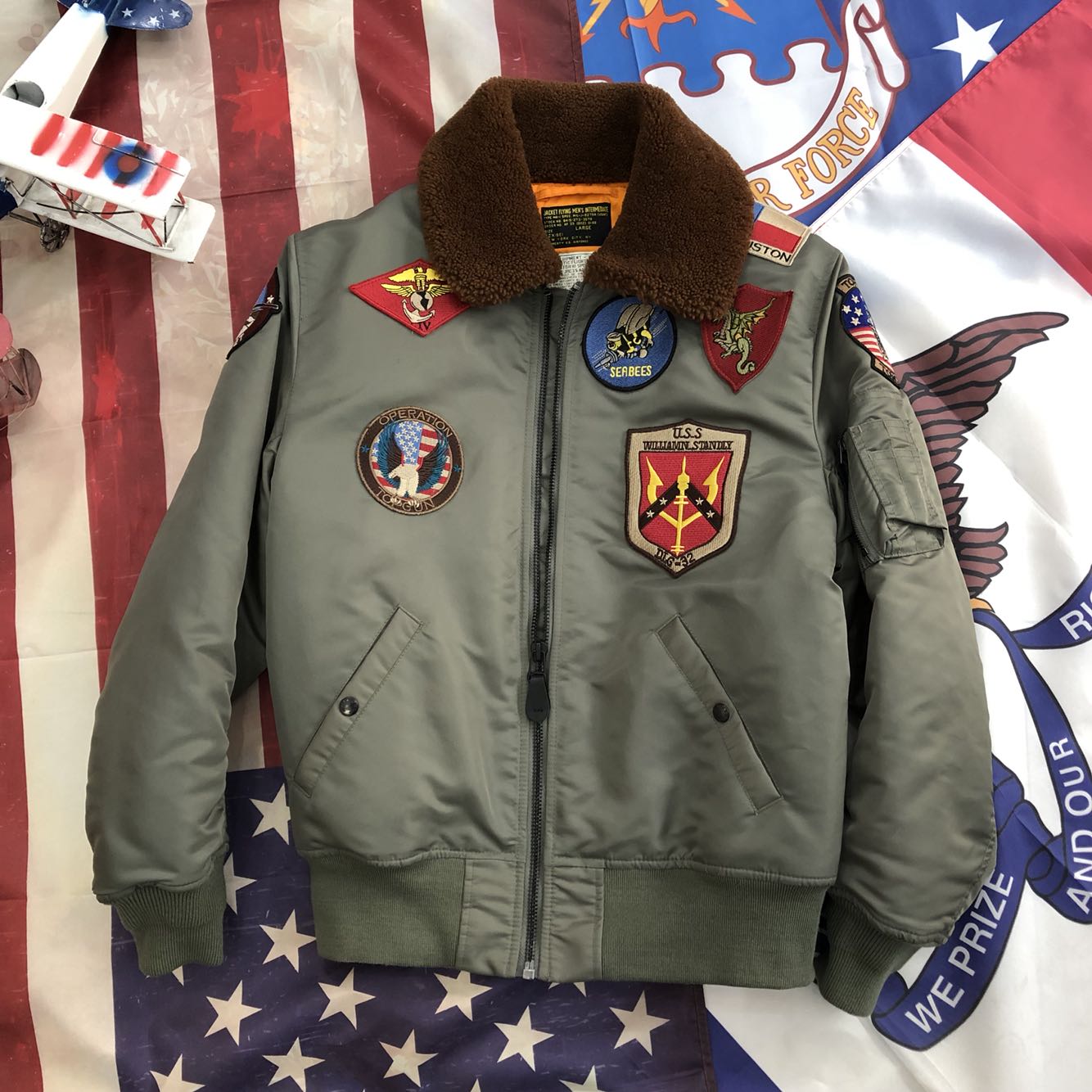 壮志凌云海空飞行夹克空军棉衣珍珠绵羊毛领军二战棉衣