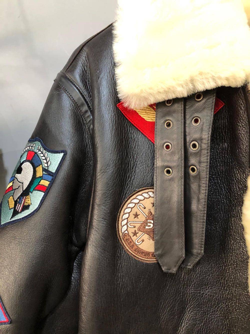 b3阿汤壮志凌云同款飞行皮夹克皮毛一体飞行员机舱皮衣