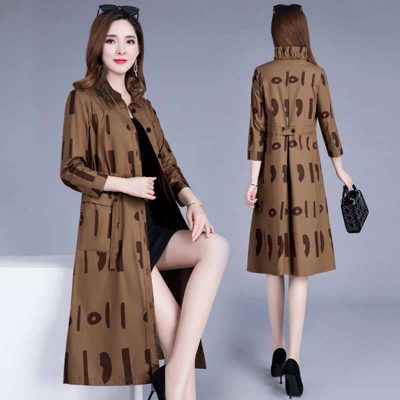 胖子风衣女中长款韩版春秋装中年妈妈宽松大码显瘦薄款春秋外套潮