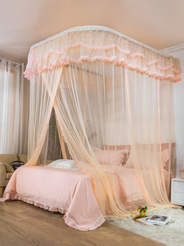 高端挂墙拉手拔两用导轨蚊帐家用双人15m18米床蚊帐