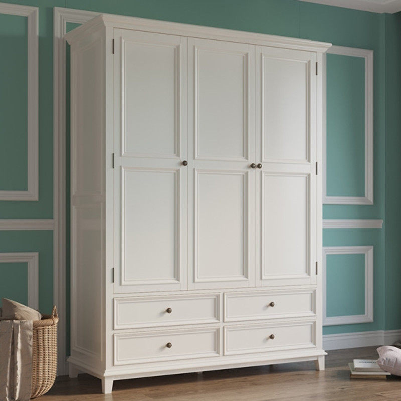美式实木衣柜现代简约白色整体体大衣橱家用卧室衣柜