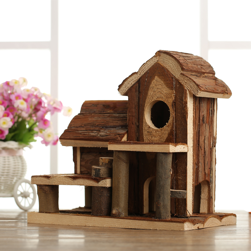 厂家直销环保仓鼠双层豪华别墅木屋 金丝熊笼子 木制爬梯玩具房子