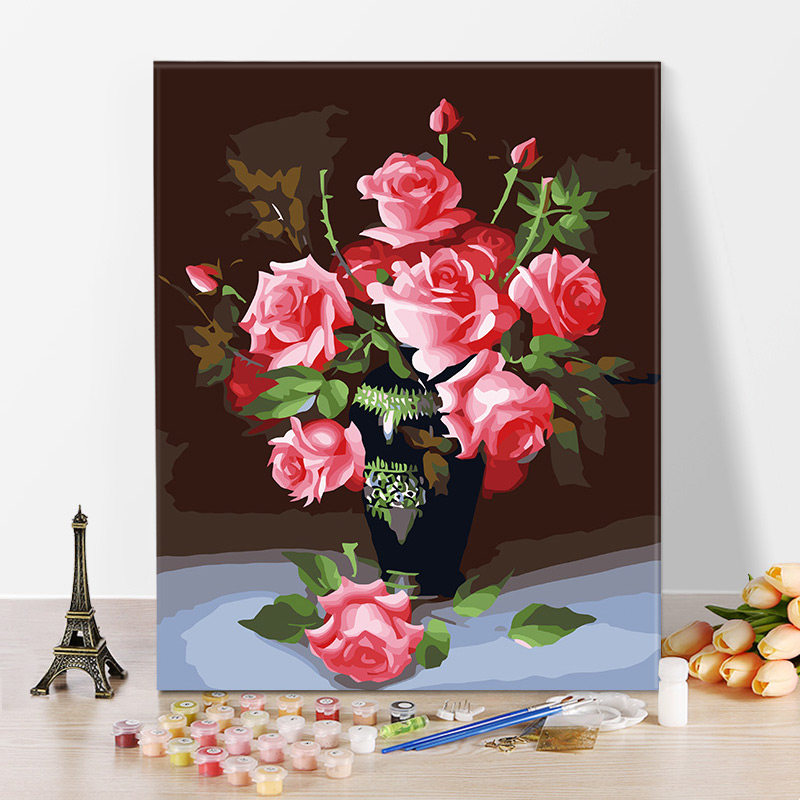 缘色diy数字油画鹿花卉风景成人手绘填充减压北欧抽象装饰油彩画