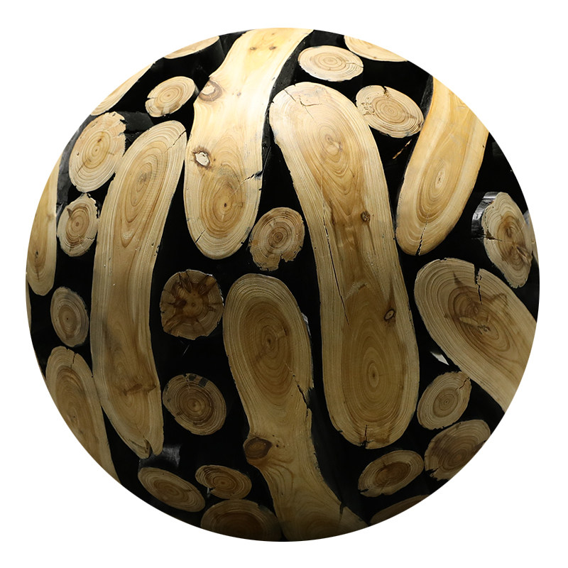 摆件酒店售楼部落地木雕大号圆球售楼处前台大型摆件