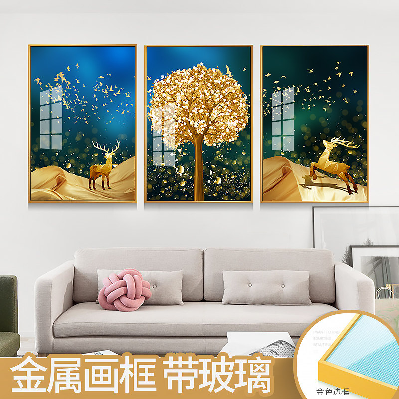 十字绣钻石绣2019钻石画满钻新款客厅欧式发财鹿点贴砖带框三联画