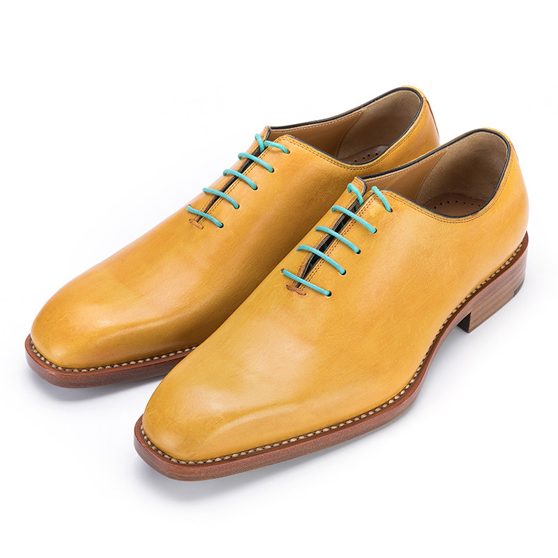 同升手工定制缝制制鞋商务务正系带素头擦色正装皮鞋