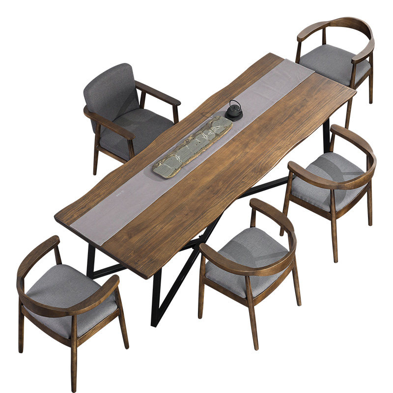 原木大板喝茶桌椅组合家用阳台茶几实木长茶台茶几