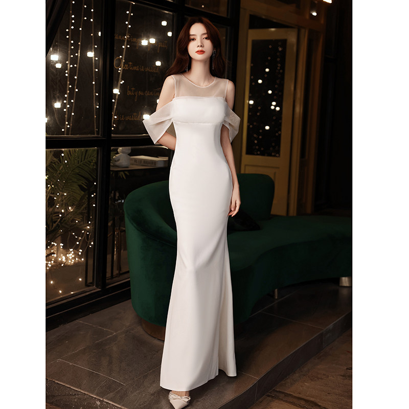 白色晚礼服女高高端宴会名媛轻奢长款鱼尾年会礼服