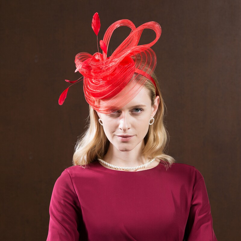 ee晚会礼帽薄款带发羽毛御姐范帽子女英式帽子