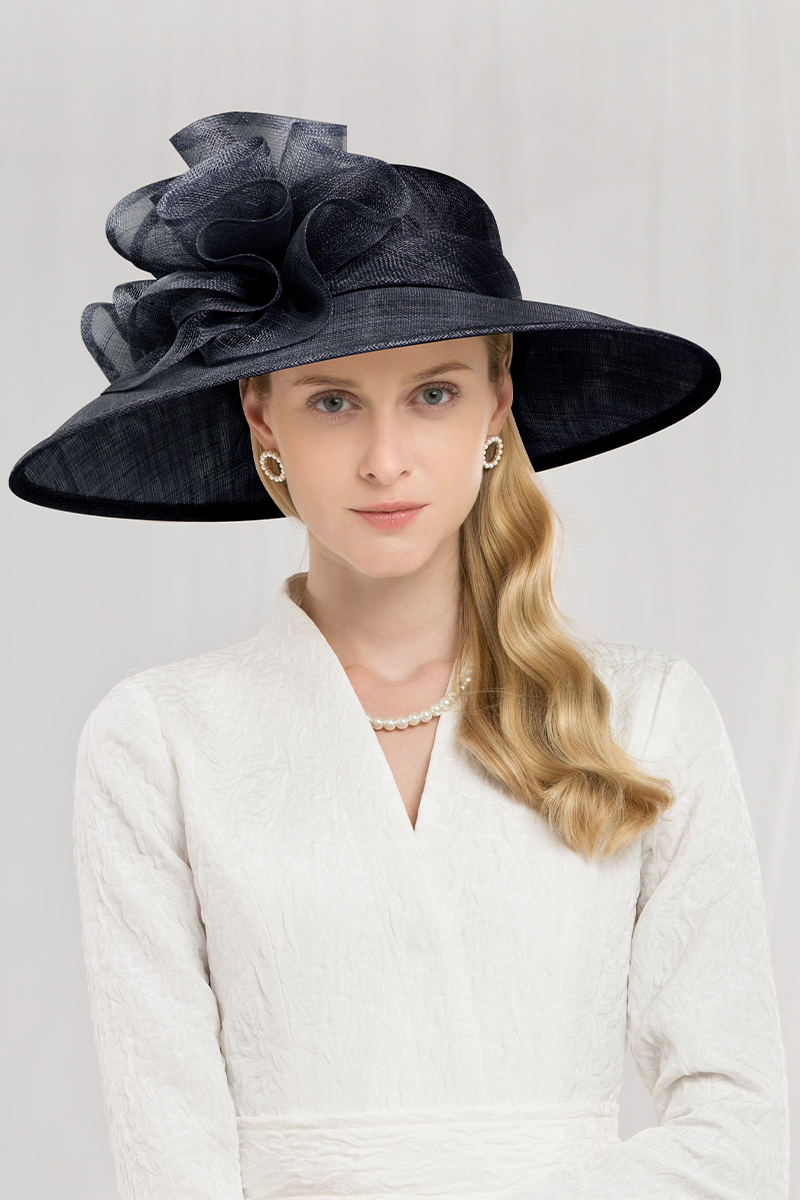 ee英式礼帽菲律宾麻纱圆顶大檐花朵御姐范帽帽子