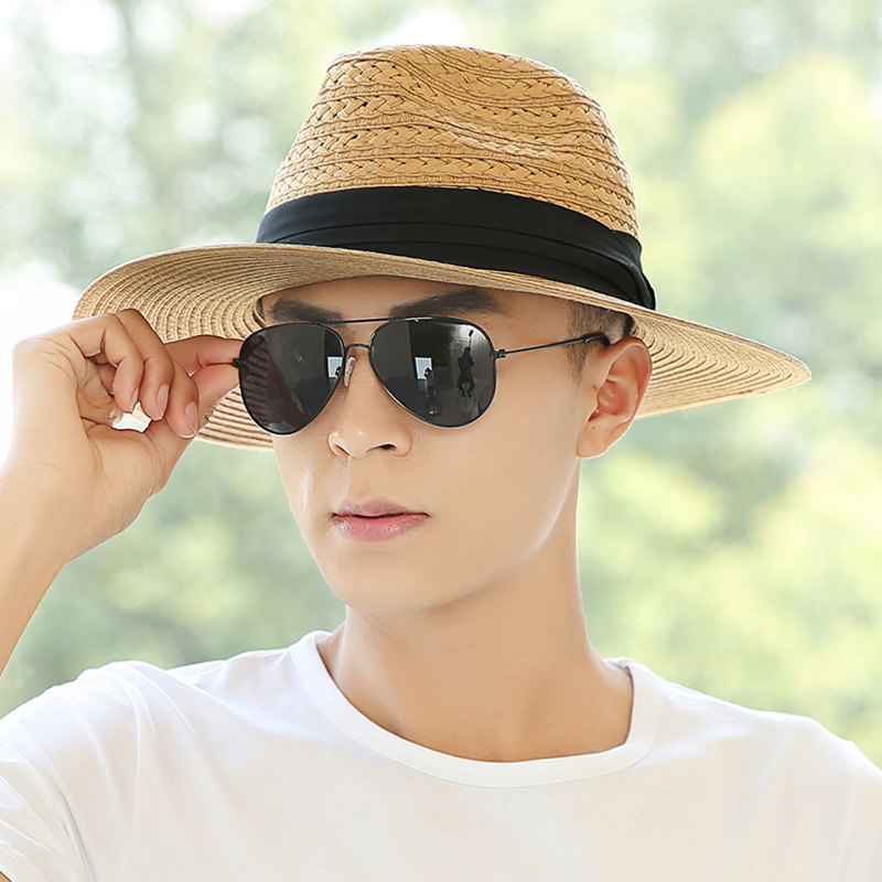 出游草帽男夏天海边沙滩帽礼帽韩版青年牛仔帽子太阳帽防晒遮阳帽