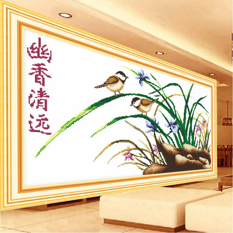印花十字绣幽香清远花鸟兰花花卉新款客厅风景小幅十字绣套件