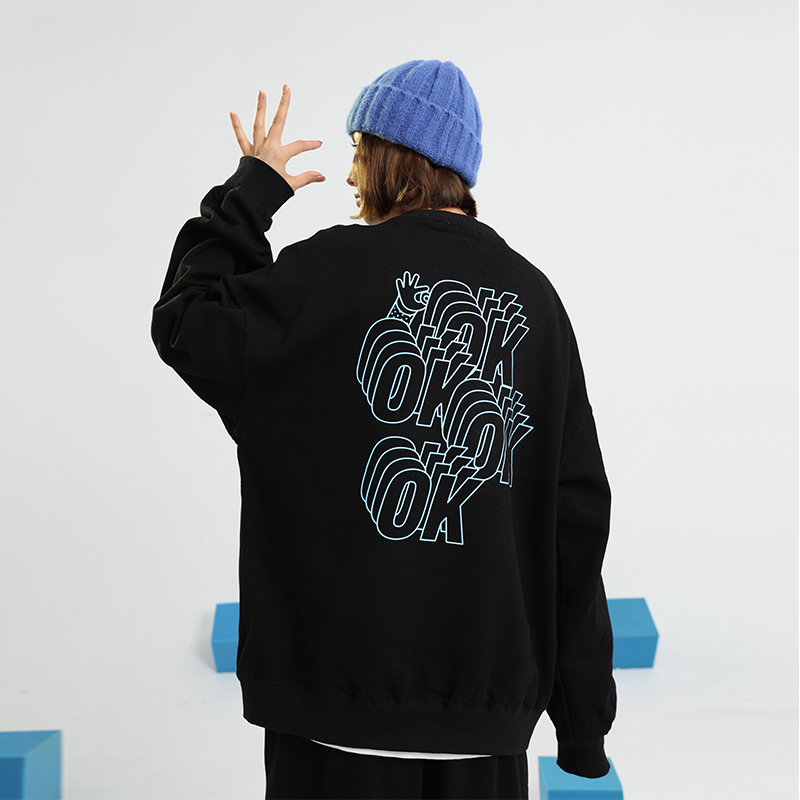 GladYouthful秋冬国潮外套休闲宽松上衣情侣潮牌印花圆领卫衣男