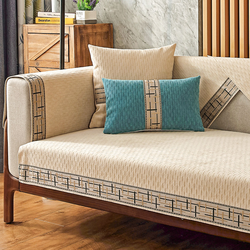 中式沙发垫四季通用纯色客厅北欧简约现代真皮防滑沙发套罩巾实木