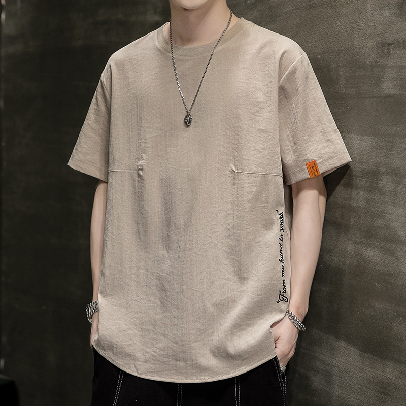 短袖T恤男士夏季冰丝国潮牌半袖体恤打底衫男生装休闲宽松上衣服