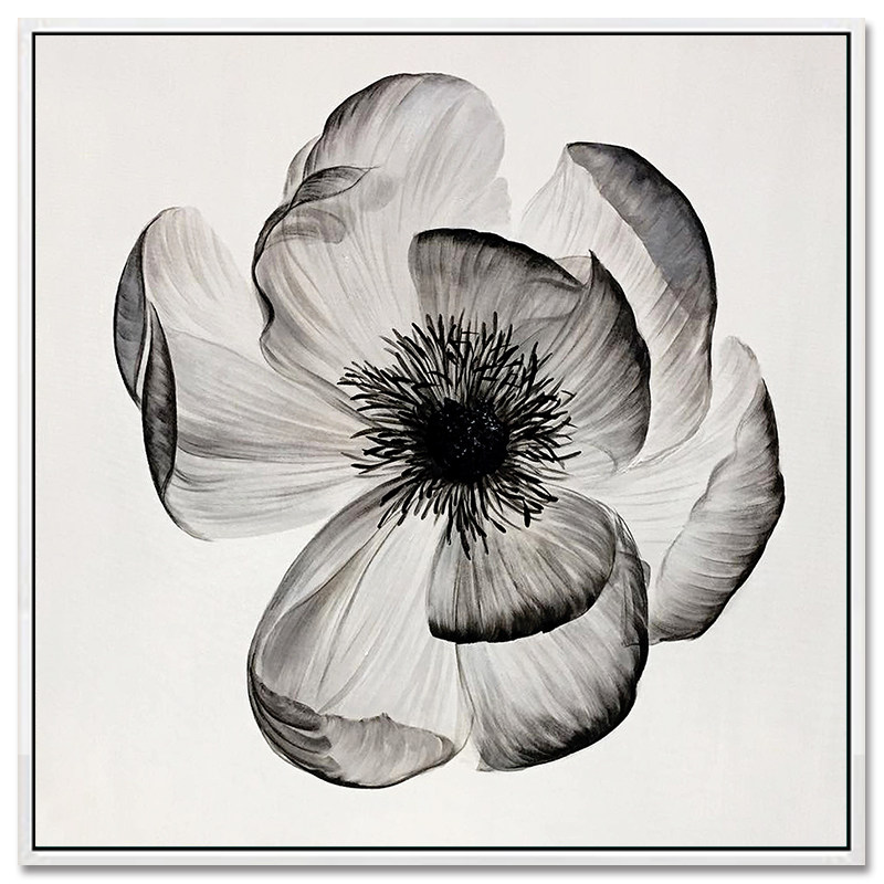 现代手绘装饰画手工黑白油画花卉餐厅卧室床头油画