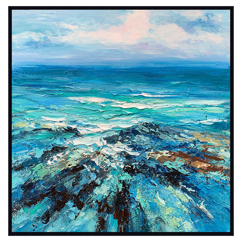 油画地中海客厅手绘装饰画风景大海餐厅玄关抽象油画