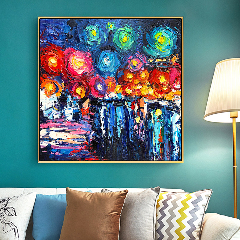 油画餐厅手绘玄关方形客厅墙壁大画油画