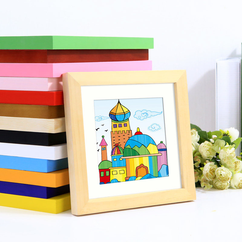 简约正方形儿童画框挂墙小相框油画棒装裱15cm手工美术作品展示33