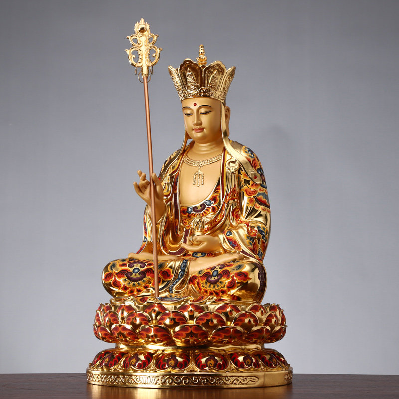 熙曼蒂全铜地藏王菩家用彩绘摆件台湾工艺手工彩绘黄铜地藏王菩萨摆件