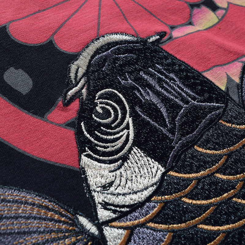 鲤鱼日本横须贺刺绣跳水短袖夏季民族风樱花男女t恤