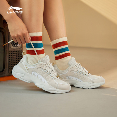 李宁女鞋夏季追月跑鞋老爹透气跑步轻便运动鞋运动休闲鞋