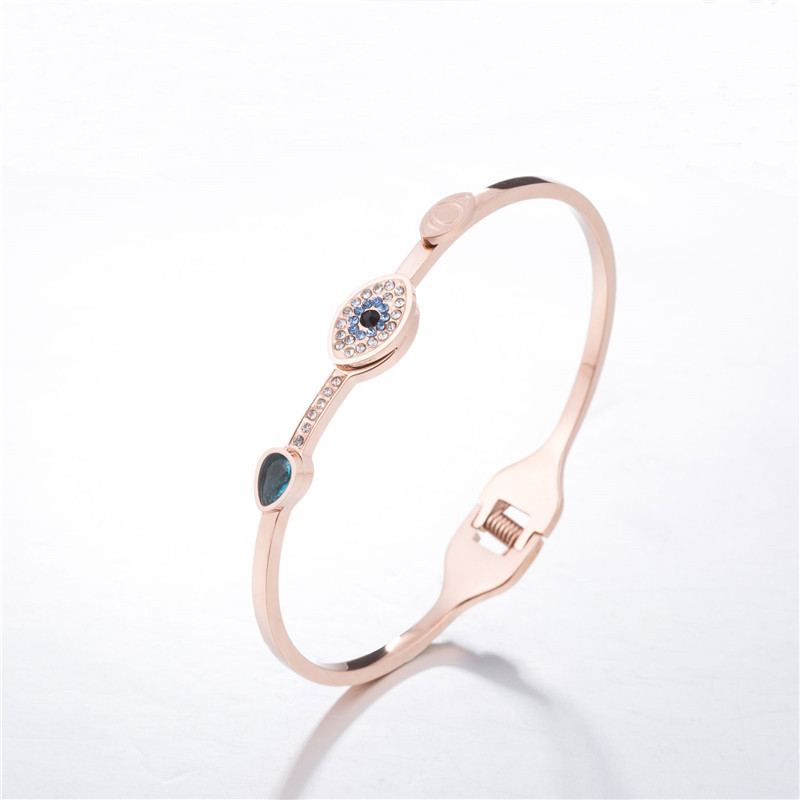 恶魔之眼手镯钛钢韩版镶钻玫瑰金开口开口手饰手镯