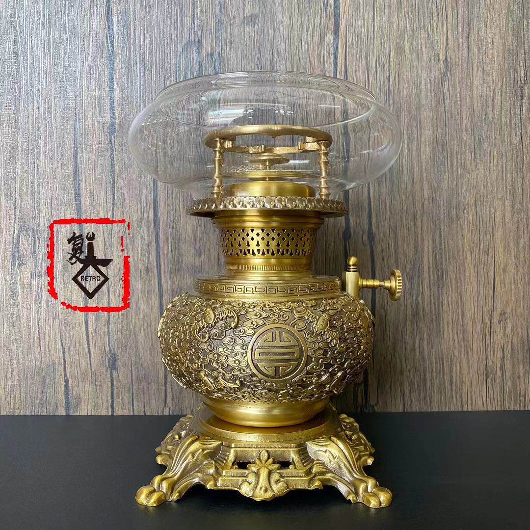 中式空气气灯煤油灯茶炉潮汕工夫茶纯铜茶灯水煮功夫茶具