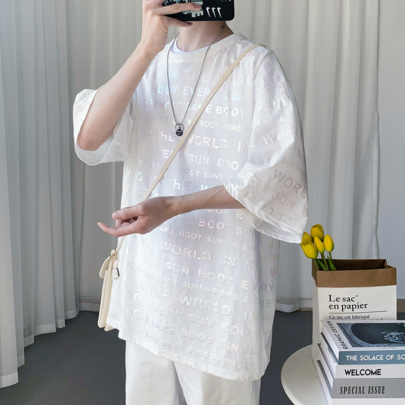 满身字母短袖t恤男潮牌打底衫ins港风体恤情侣装半袖韩版潮流衣服