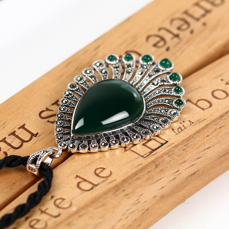 嘉顺泰手工银玉孔雀开屏吊坠毛衣项坠凤凰项坠