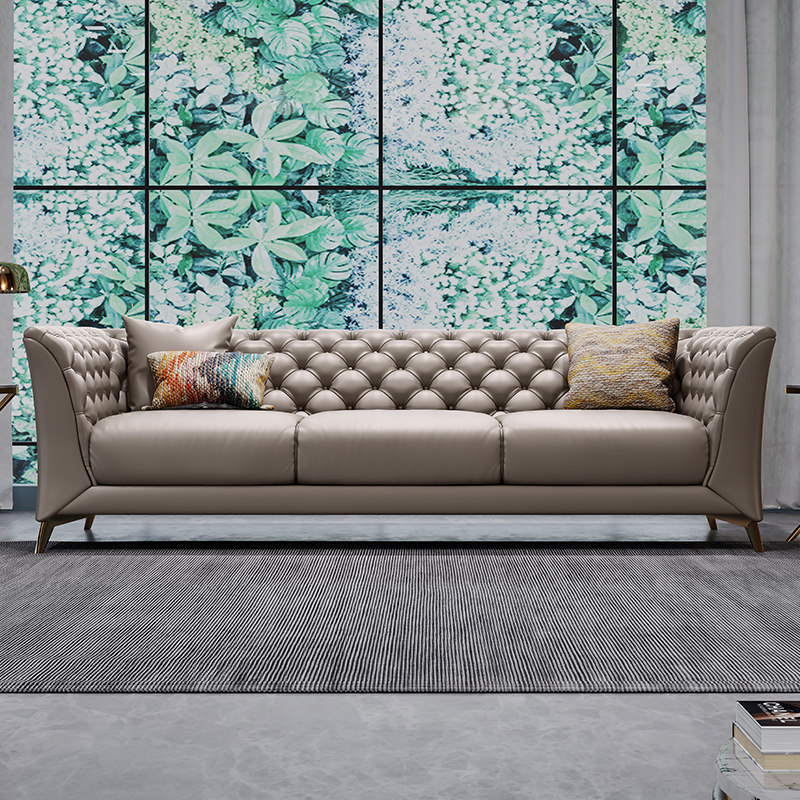 意式轻奢客厅极简大小户型真皮沙发