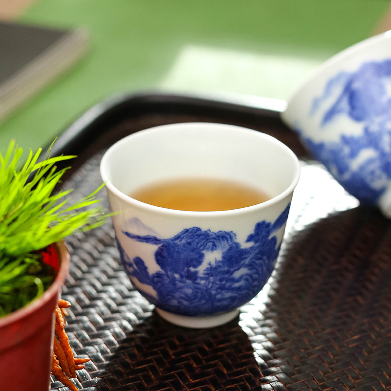 宝瓷林景德镇陶瓷青花云松山居功夫功夫茶茶杯手工主人茶杯
