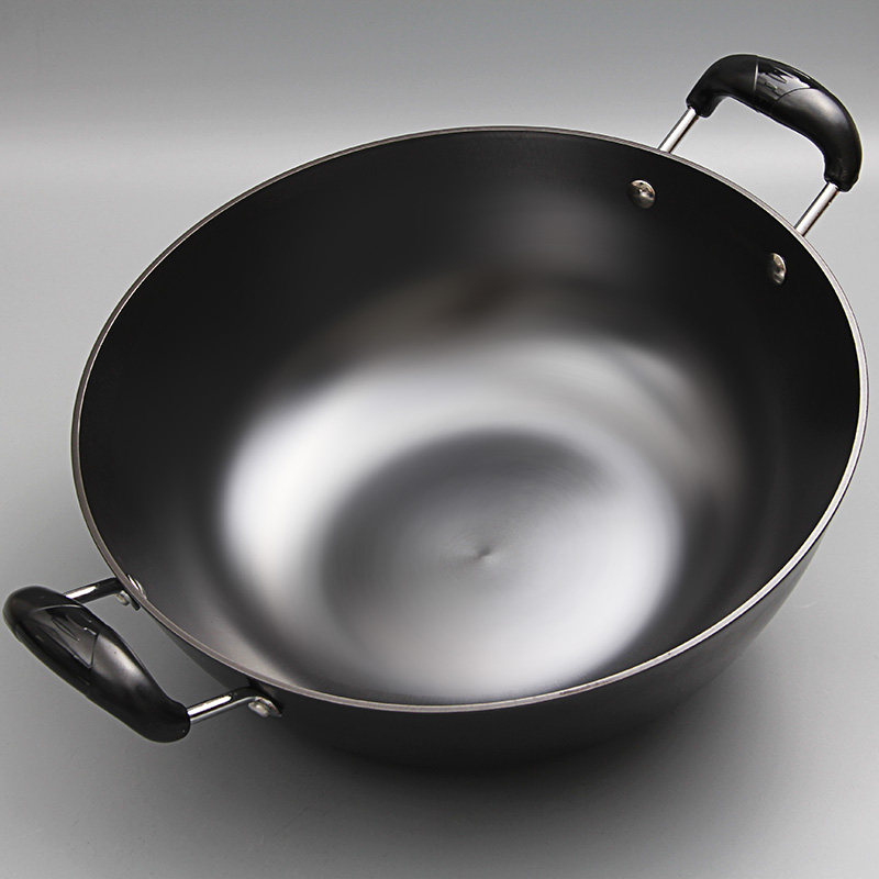 华邦铸铁平底炖锅传统大铁锅加深汤锅双耳铸铁炒锅无涂层家用锅具