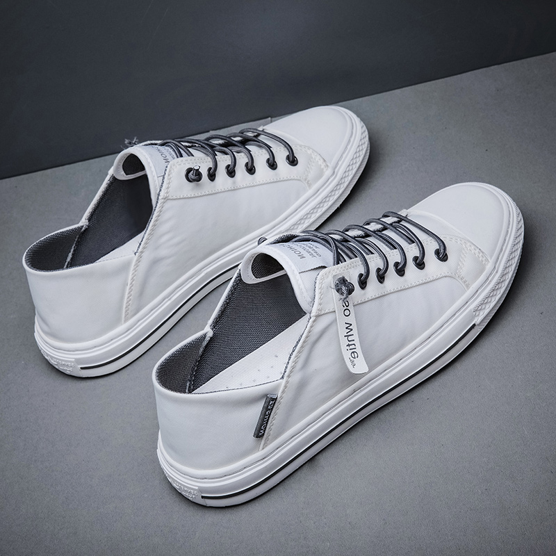 男鞋2022新款夏季透气潮鞋帆布板鞋休闲小白鞋开车踩跟布鞋一脚蹬