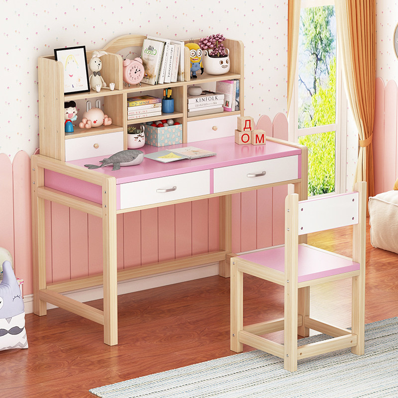 儿童一体书柜学习学生女孩男女组合儿童书实木书架