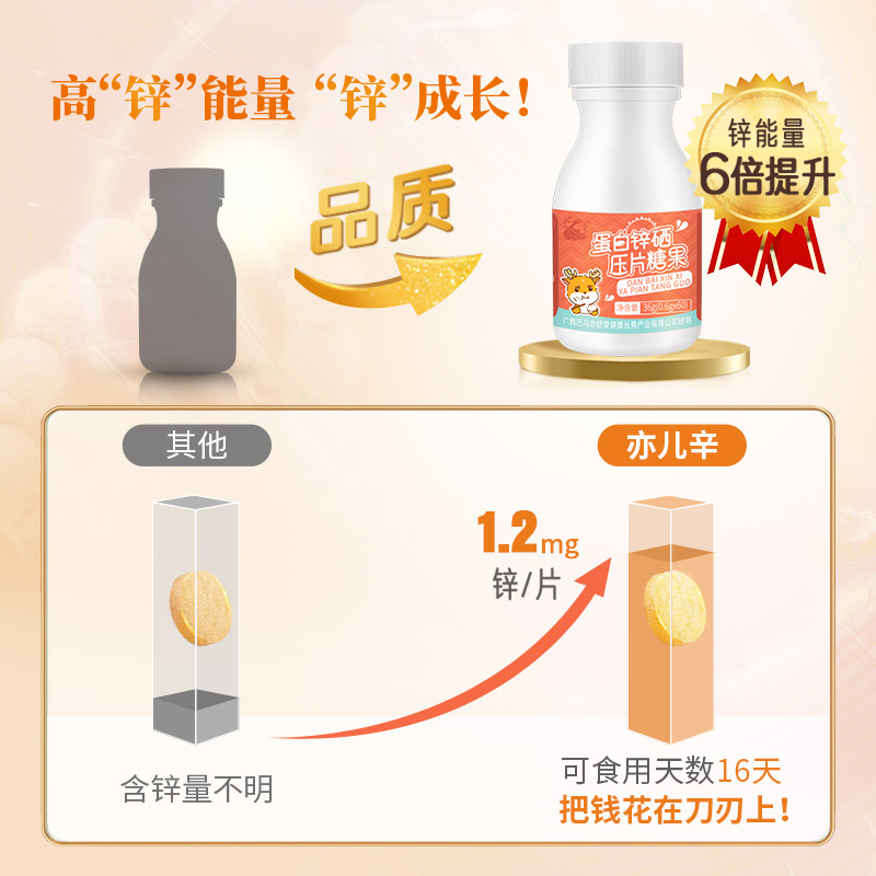 亦儿辛猴菇蛋白锌阿贝锌乐硒棘儿童补锌宝宝锌硒宝片童辛亦舒堂