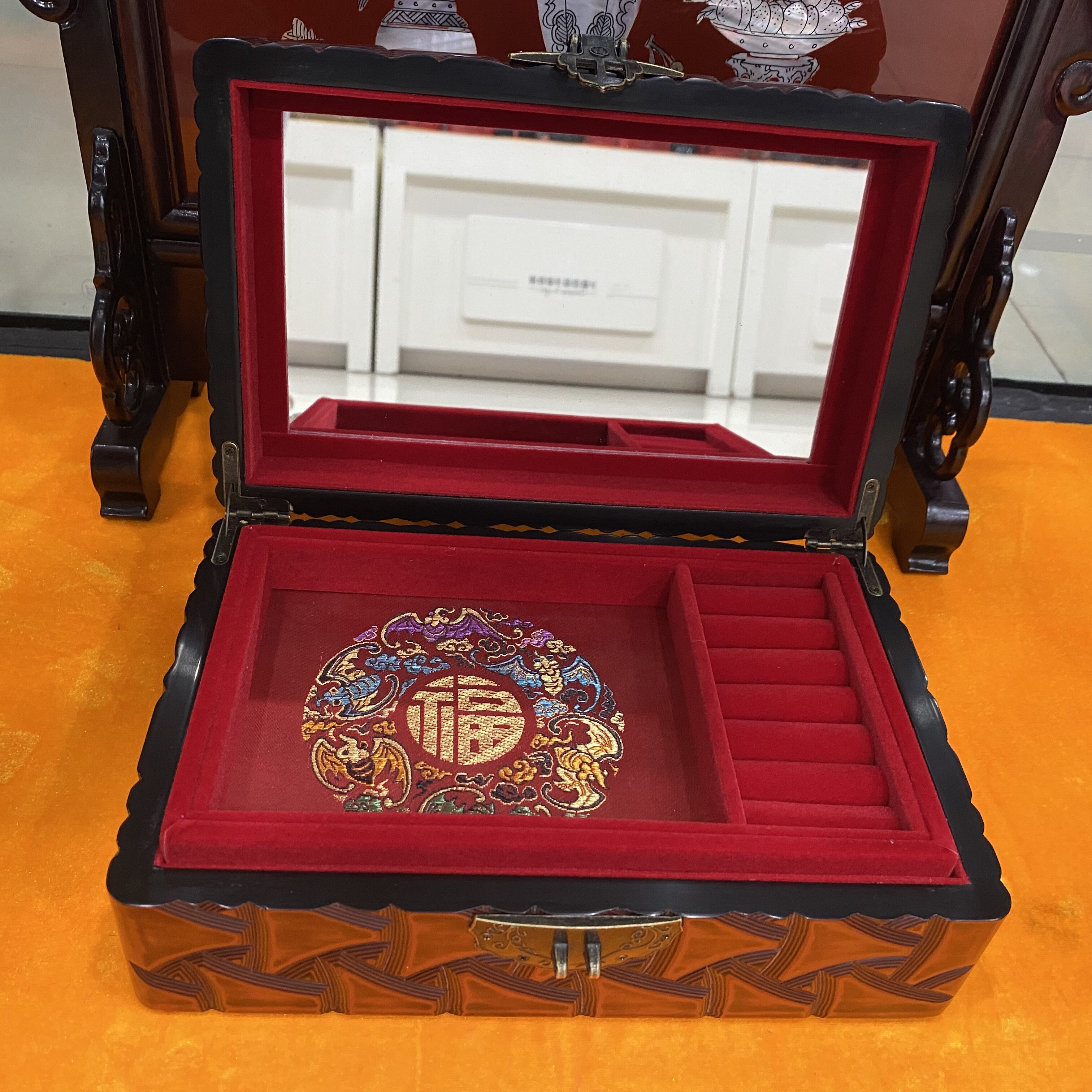 漆器雕漆手工天然大漆首饰盒剔红红木漆器