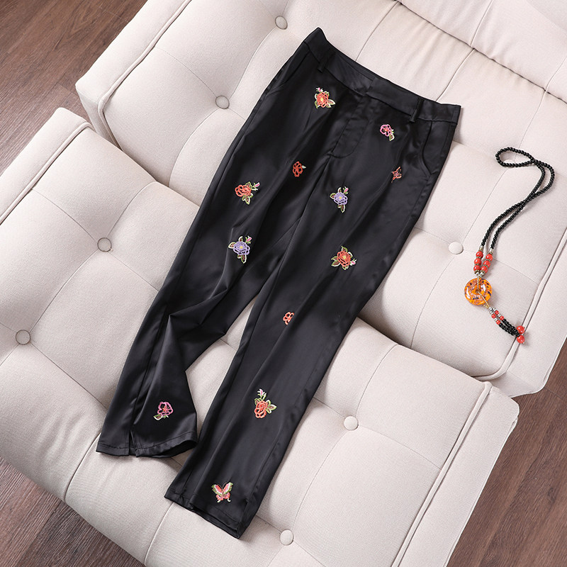 白色绣花裤子休闲裤休闲百搭显瘦改良中式宽松休闲裤