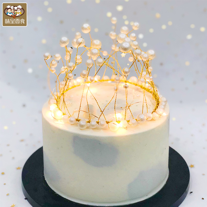 网红公主皇冠生日蛋糕装饰小摆件复古水晶珍珠天鹅巴洛克皇冠配件
