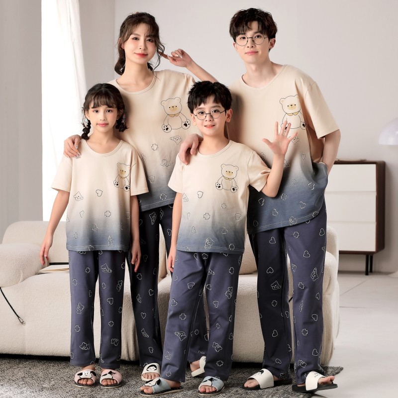 宫廷风纯棉睡衣女夏季新款甜美蕾丝花边v领短袖睡裙亲子家庭装