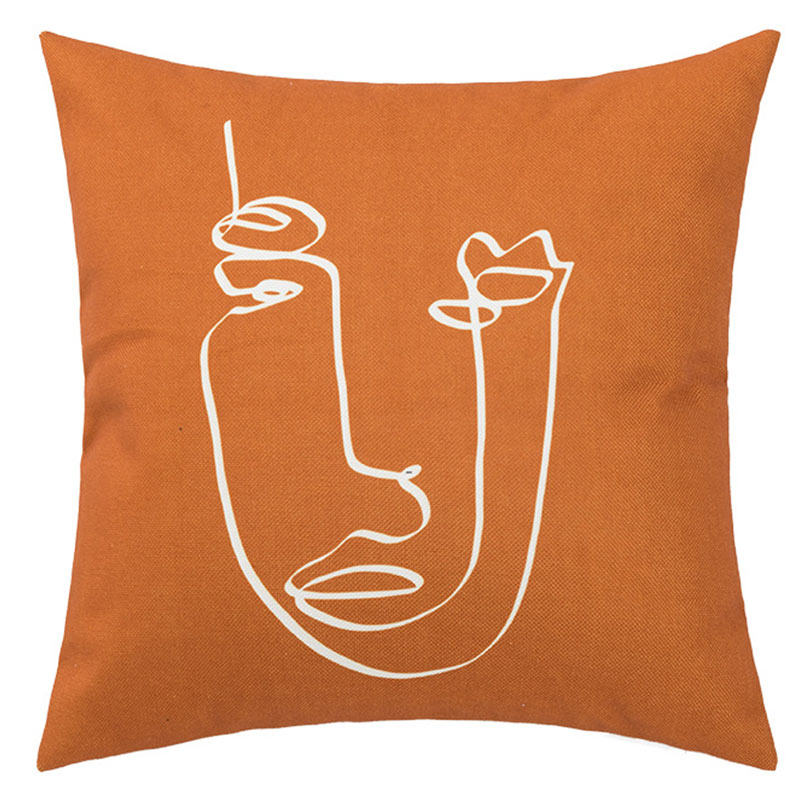 北欧几何抽象人脸抱枕黄色客厅沙发靠垫棉麻靠垫