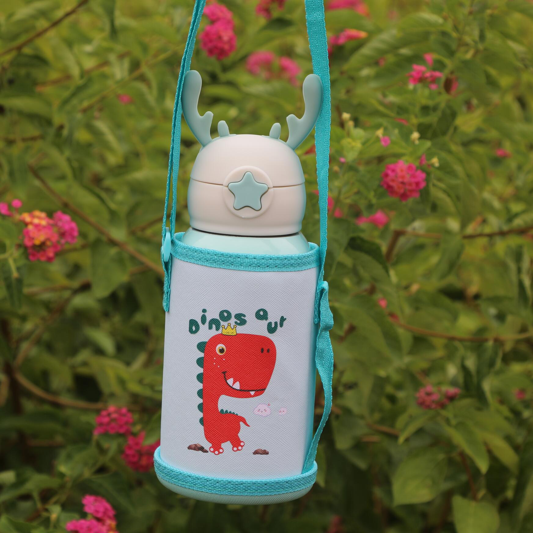 鹿角智能儿童保温杯 316不锈钢防摔小学生带吸管男女两用水壶水杯