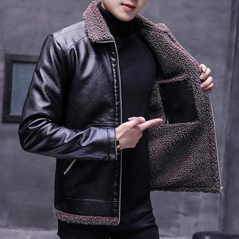 秋冬皮衣男羊羔绒皮毛一体外套加绒加厚皮草夹克保暖皮袄子皮大衣