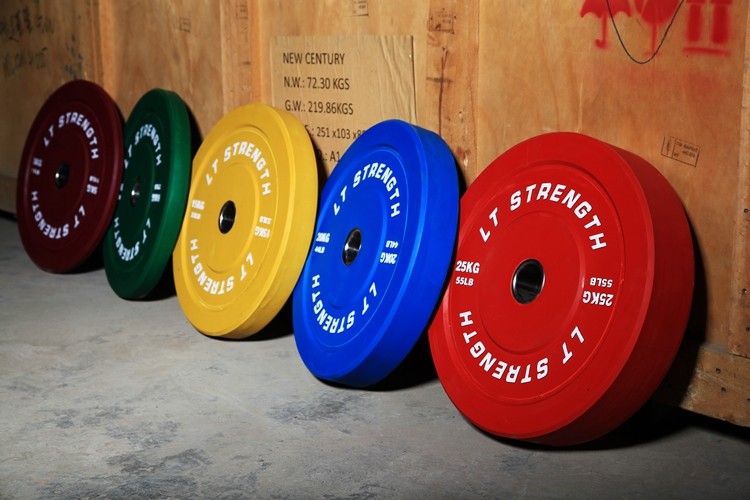 力天彩色足重大孔全胶杠铃片举重片奥杆可摔跳跳片